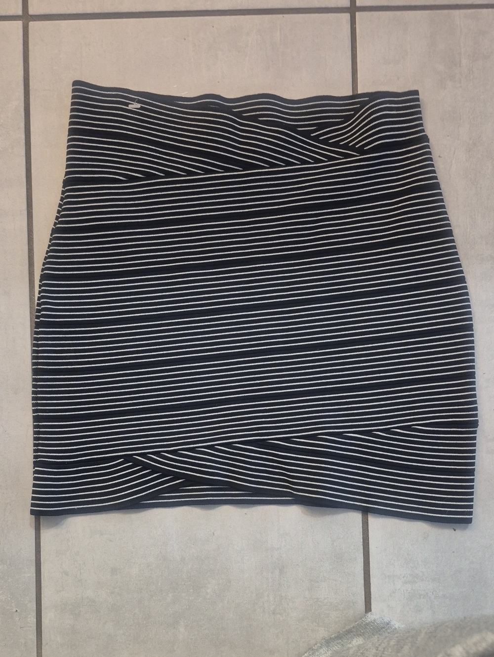 BCBGMaxAzria Black and White Striped Wrap-Detail Mini Skirt